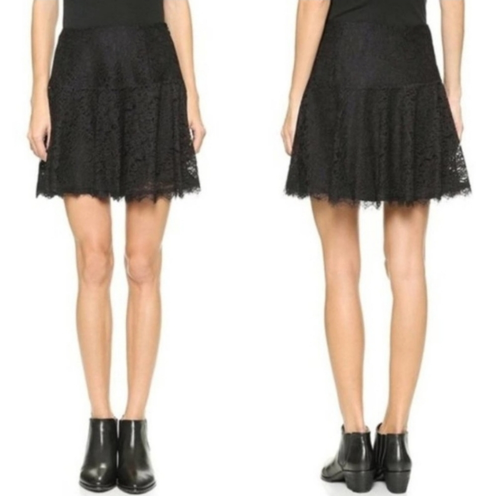 Joie Maika Skirt Black LaceA Line Mini Size XS Extra Small Eyelash Trim Lined